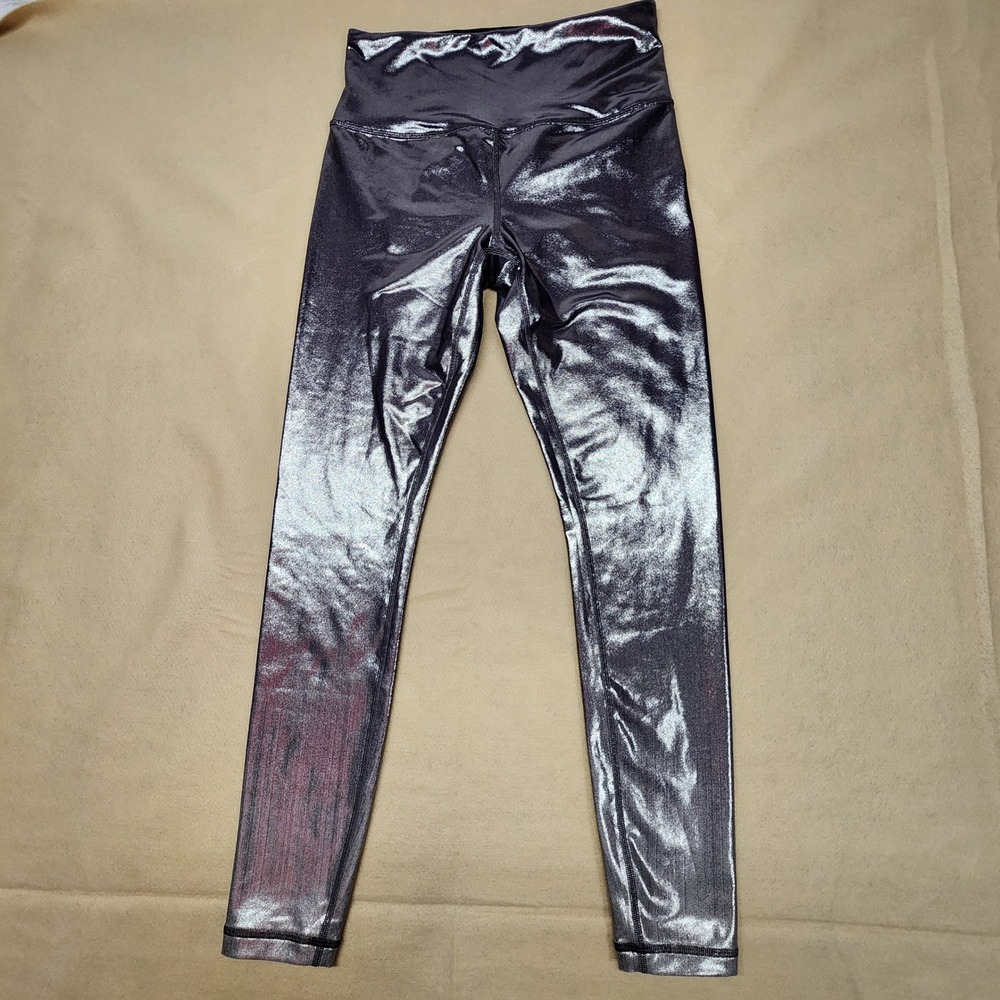 Athleta Elation Shine Tight Leggings Women Small Black Metallic Foil High Rise